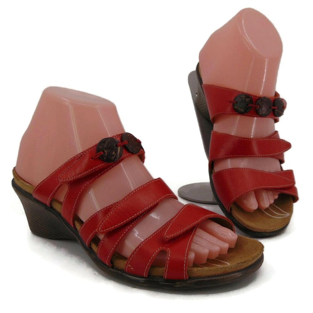 Romika Maui Red Strappy Sandals Shoes US 7.5 EUR 38 Wedge Heel Adjustable Arch